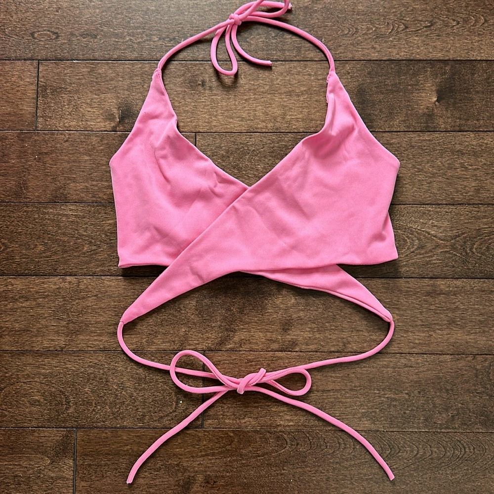 Y2K New Moine Pink Wrap Halter Crop Top Festival Vintage 90s Rave